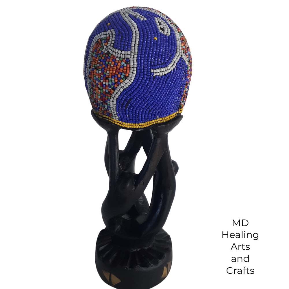 Beaded Blue and Multicolor Decorative Unity Sculpture